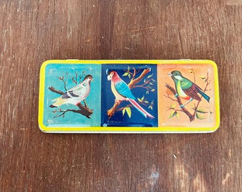 Vintage Tin Watercolor Paint Box: Bird Illustration, Collectible Palette