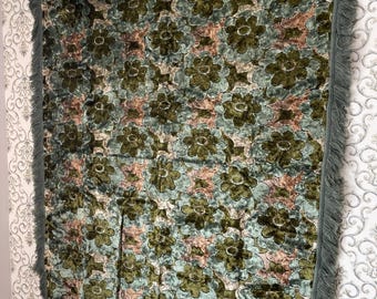 Vintage Silk Velvet Floral Wall Rug: 1960s Retro Decor