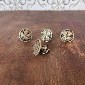 Vintage 1940s Brass Knobs, Salvaged Furniture Hardware Set of 4