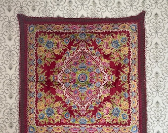 Vintage Floral Velvet Tapestry Rug Blanket: Boho Tablecloth, Sofa Cover 48.4"