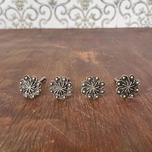 Vintage 1940s Brass Knobs, Salvaged Furniture Hardware Set of 4