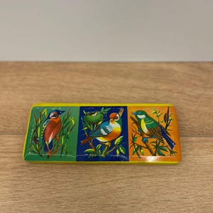 Tin Watercolor Paint Box Small, Vintage Original Collectible Tin Box with Birds Illustration