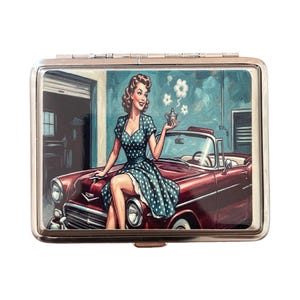 pin up cigarette case Metal Silver Holder Box 2nd Girl Design-002 Vintage metal cigarette case, Pin