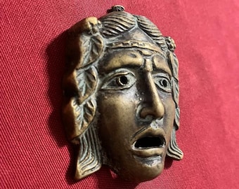 Bronze Tragedy Mask Sculpture - Ancient Greek Handmade Hanging Sculpture 8cm