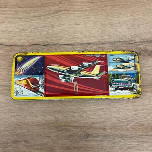 WATERCOLOR BOX Tin Lithography Box 1960&#39;s Airplanes Themed, Drawing for Kids Art Crafts Tin Lithography Watercolor Box Painted Box Rare!