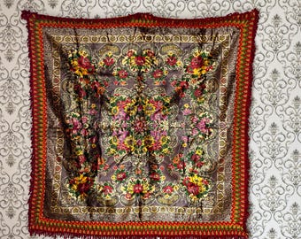 Vintage Floral  Velvet Tapestry: Bohemian Eclectic Decor Boho Tablecloth (48.4x48.4 inches)
