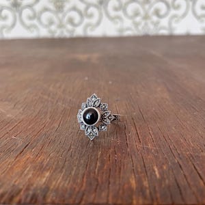 Vintage 925 Sterling Silver Ring with Black Oltu Stone – 18 mm (US 8 / EU 57)