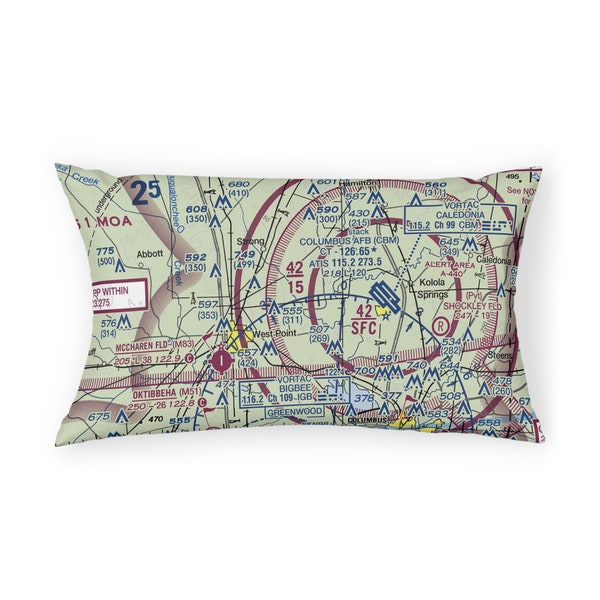 Custom Aviation Pillow Sham  -- (Twin or King Size) Gift for Pilot -- Aviation Chart Sectional Gift -- Aviation Decor