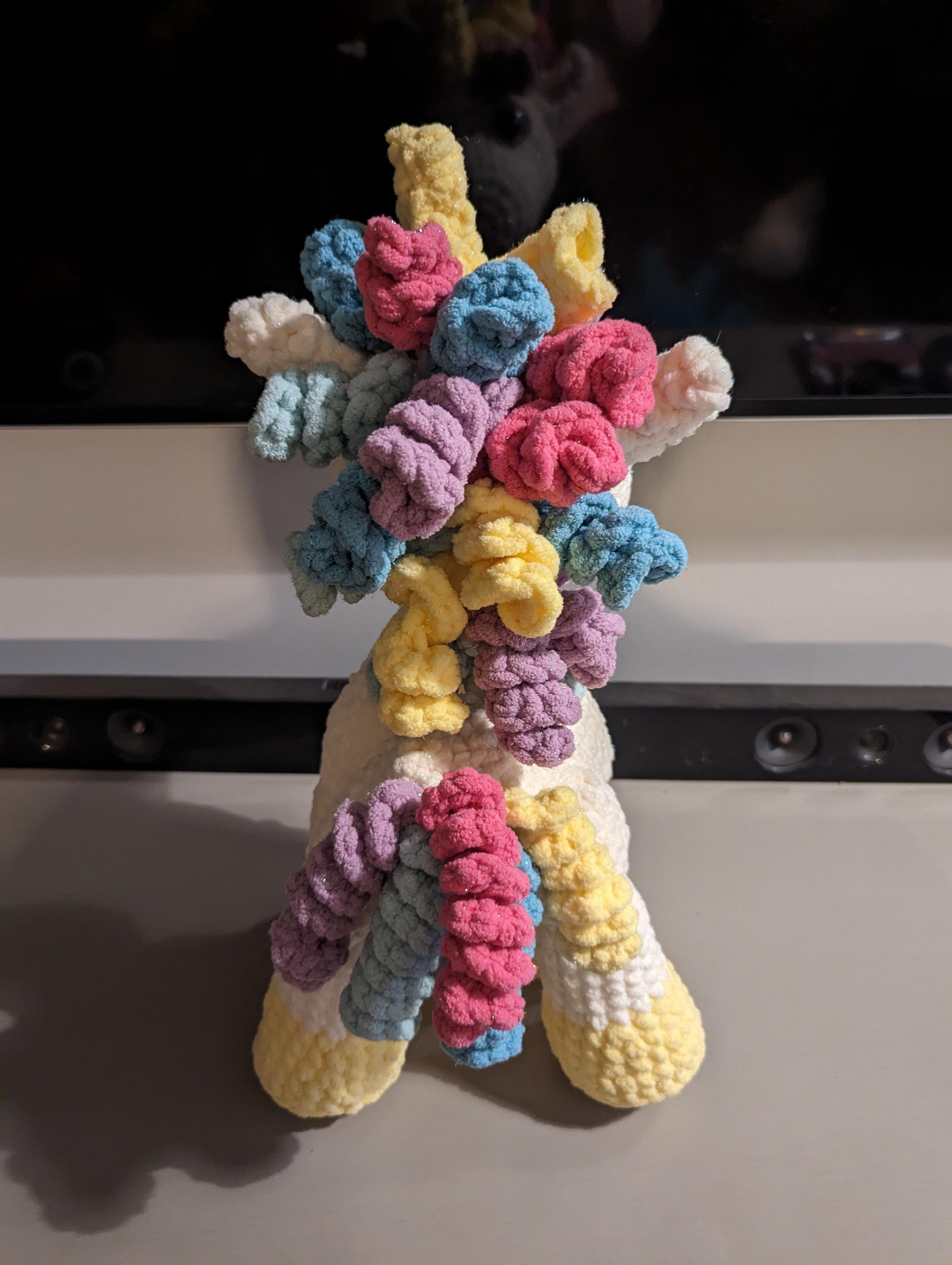 Crochet Unicorn Plushie - Sparkle Yarn Stuffed Animal - Thumbnail 3