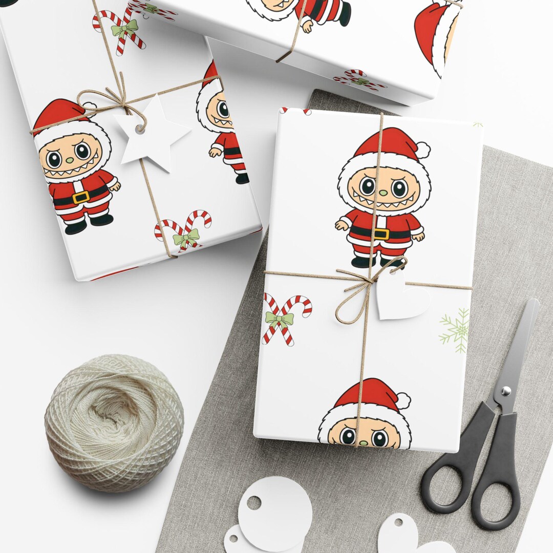 Labubu Wrapping Christmas Wrapping Paper Labubu Elf | Santa Outfit, Candy Cane Pattern ...