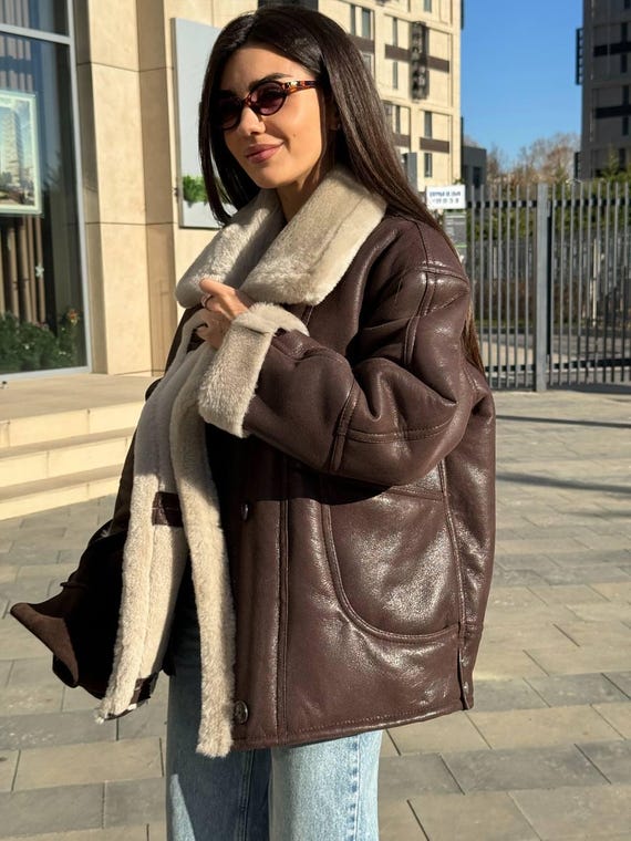 Luxury Women Oversized shearling coat , real genuine