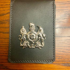 James Bond 007 Secret Service,  MI6, Police Style Leather Warrant Id Holder with Metal UK Badge