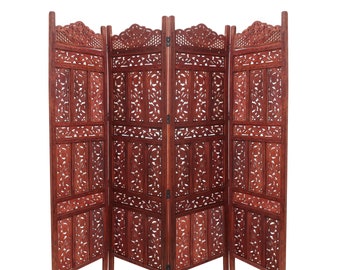 Wooden Room Divider Screen 4 Panel | Handcrafted and Hand Carved with Floral Designs and Motifs made with High Quality Indian Sheesham wood