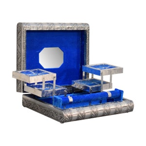 Indische Silber Schmuckschatulle mit Twilight Blue Interior Baumwollsamt und Single Rod - Perfektes Geschenk