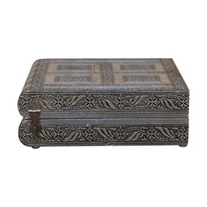 Elegantly Crafted Indian Silver Embossed Jewellery Box with Red Wine/Maroon Interior Cotton Velvet and Single Rod PERFECT GIFT image 8