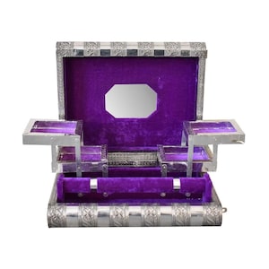 Elegante Handarbeit | Indische Silber Schmuckschatulle mit violettem Innenleben Baumwollsamt und einzelner Stange |  PERFEKTES GESCHENK