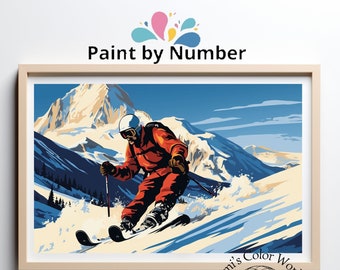 Alpine skiing Paint by Number Kit, Sport Painting Kit, Adult Color by Number, DIY Painting, Adult Relaxing Paint