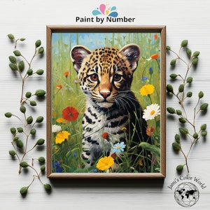 Kit di pittura per numero Jaguar, kit di pittura per animali, colore per numero per adulti, pittura fai da te, vernice rilassante per adulti