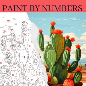 Kit di pittura con i numeri di cactus, kit di pittura paesaggistica, pittura per adulti con i numeri, pittura fai da te, pittura rilassante per adulti