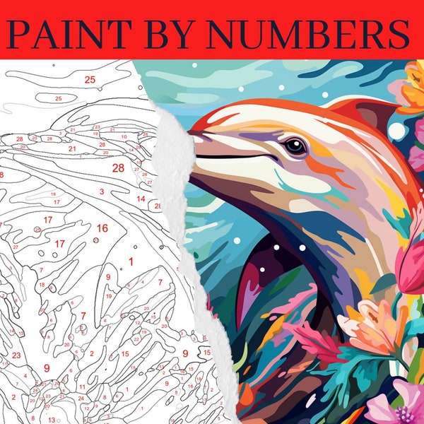 Kit de peinture de dauphin par numéro, kit de peinture animale, couleur adulte par numéro, peinture de bricolage, peinture relaxante pour adultes