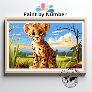 Kit di pittura per ghepardo con i numeri, kit di pittura per animali, colore per numero, vernice rilassante per adulti, pittura fai da te