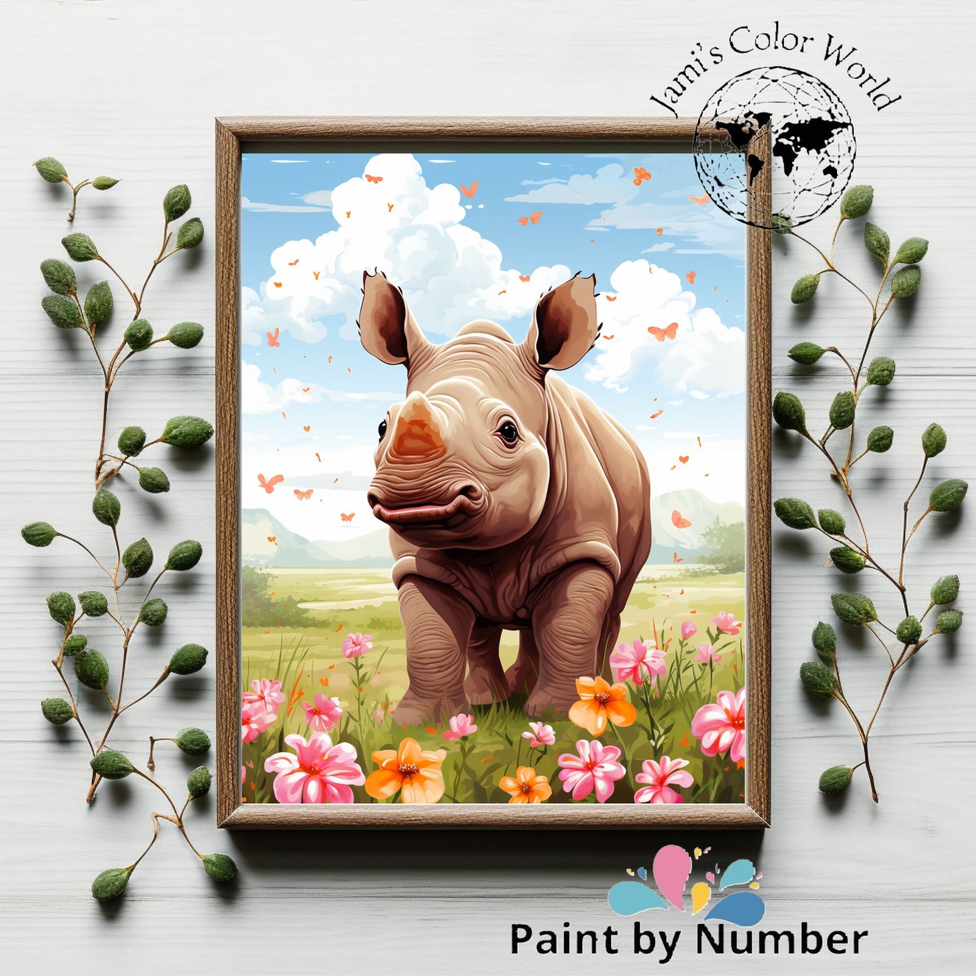 Mother Rhinoceros Paint By Numbers Kit For Adults - DIY Canvas Painting For Home Decor, 22.4x18.5 Inches