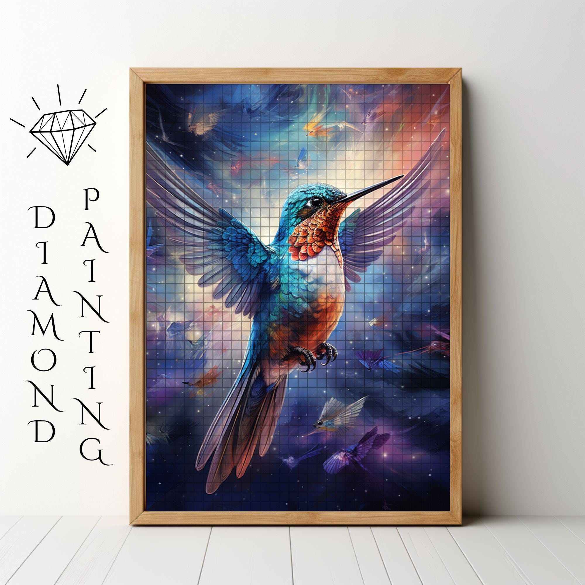 ダイヤモンドペインティングキット、天体ハチドリフルドリル、鮮やかな