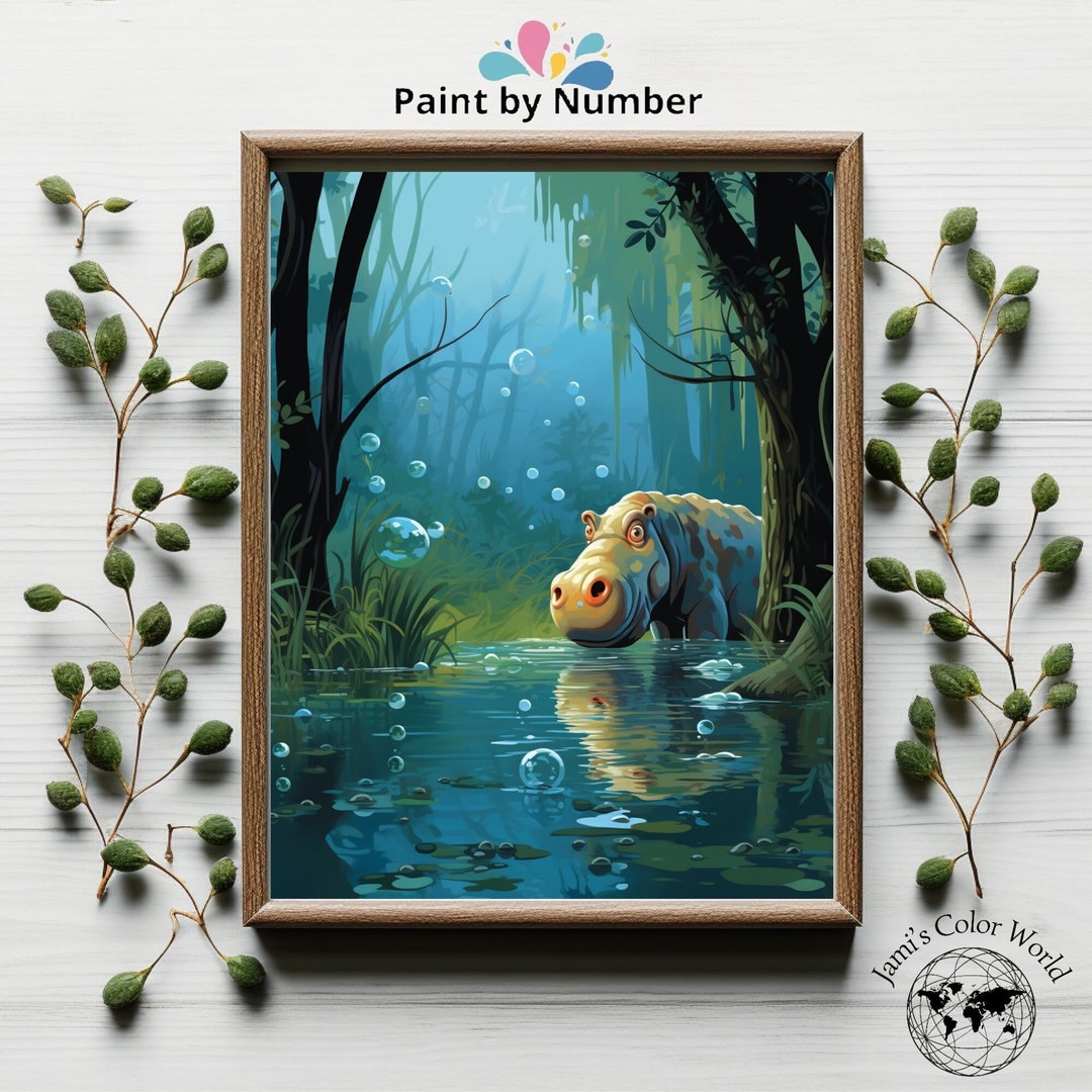 Hippopotamus Paint by Number Kit, Animal Painting Kit, Color by Number ...
