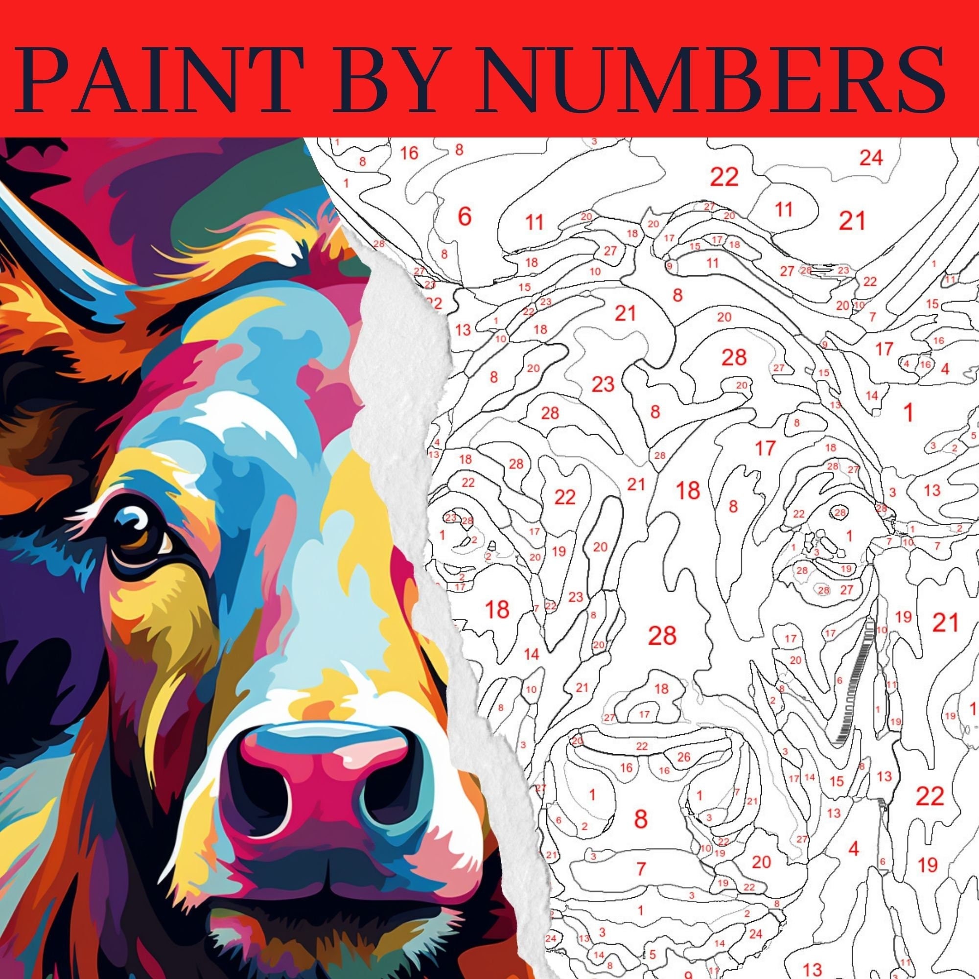 Clendo Paint by Number for Adults,Cow Numbers Adults Beginner, DIY Gift  Canva