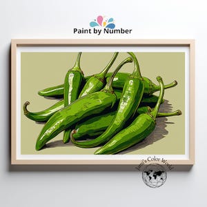 Paint by Number green Chili Peppers Kit, Easy Canvas Painting for Adults, Relaxing Numbered Art with Fresh Vegetables