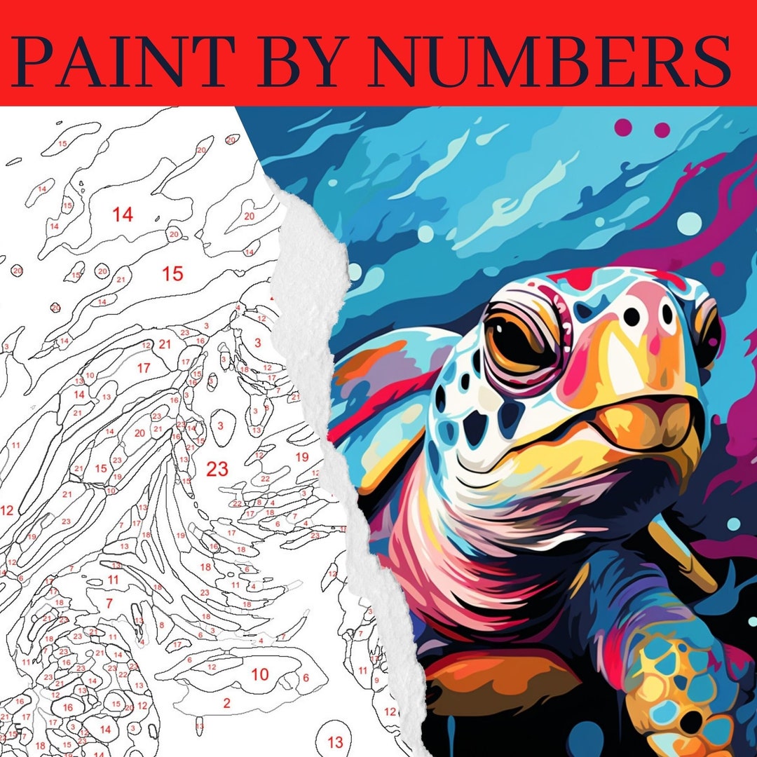Turtle Paint by Number Kit, Animal Painting Kit, Adult Color by Number ...