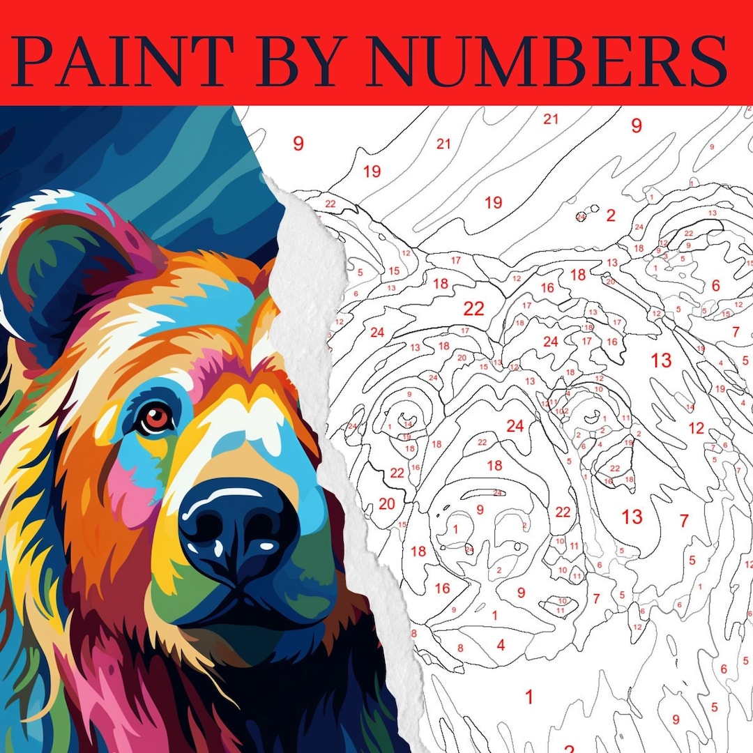 Bear Paint by Number Kit Animal Painting Kit Adult Color by Etsy