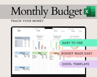 Monatliches Budget Excel Vorlage - Budgetplaner, Ausgaben- & Ersparniss-Tracker Tabelle - digitaler Download