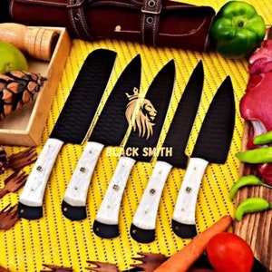 Hand Forged Carbon Steel CHEF KNIFE Set Kitchen Knives Set With Leather Bag Christmas Gift Gift For Him