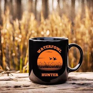 11oz Black Ceramic Waterfowl Hunter Mug, Duck Hunting Coffee Mug, Duck Hunter Gift Idea, Wing Shooters Cup, Gift For Hunter, Hunter Mug
