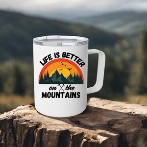 10oz Insulated Camping Mug Gift For Hikers, Camping Gift, Campfire Mug, Hiking Gifts, Stainless Steel Coffee Mug, Hiking Gift for him