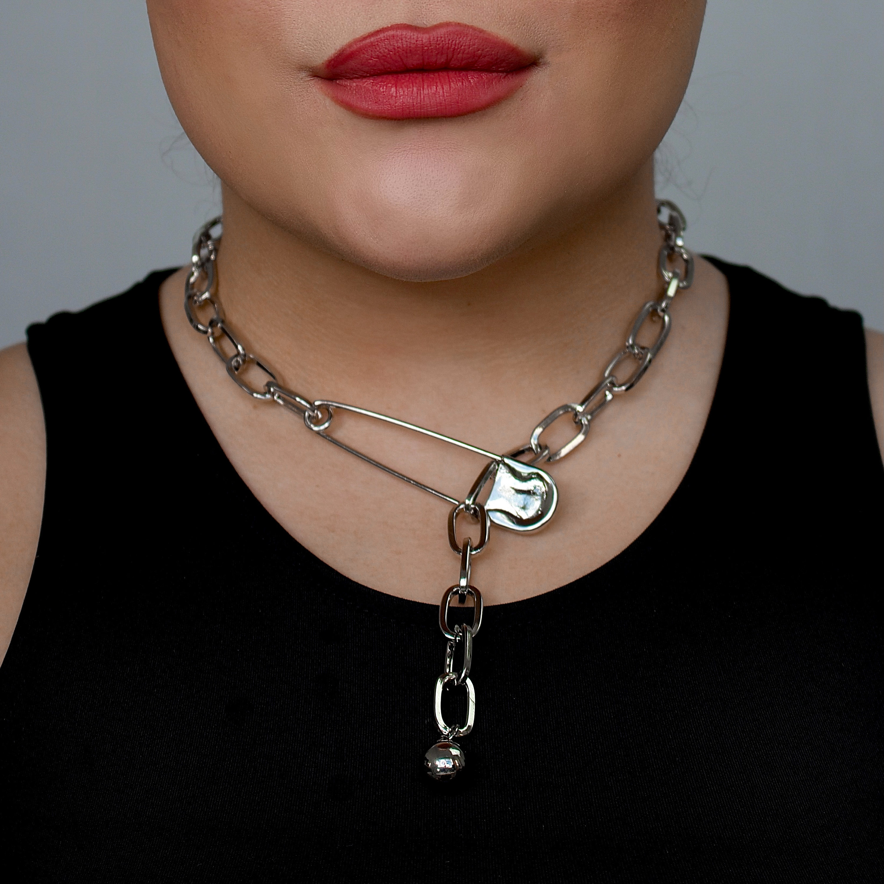 Safety Pin Necklace, Gold Safety Pin Pendant, Silver Oversized
