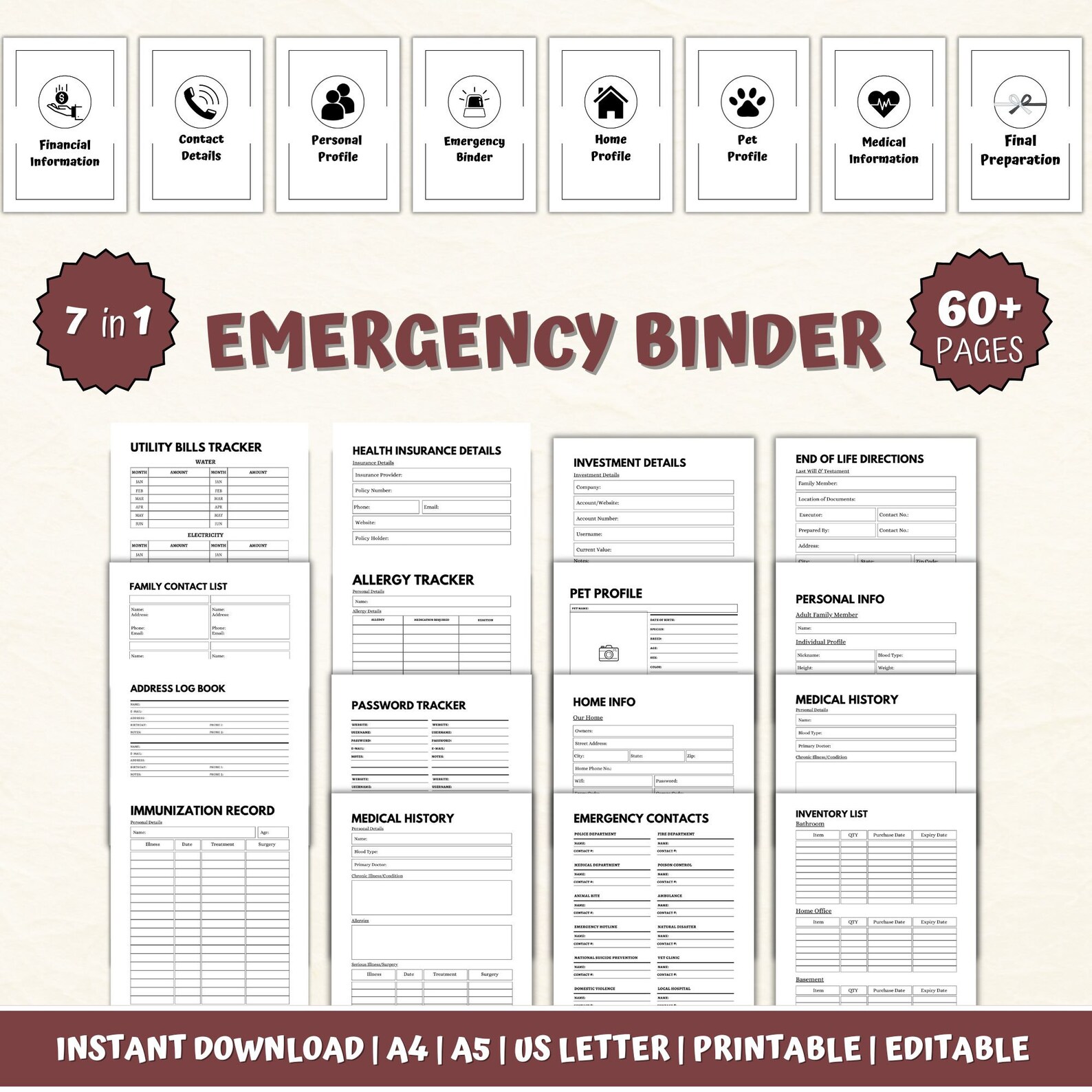 Just in Case Binder Printable Emergency Binder Fillable PDF What If ...