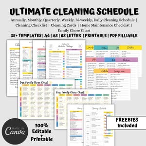 Ultimate cleaning schedule bundle editable,Cleaning Planner Bundle a4,Weekly,Monthly,Yearly Cleaning Checklist,Declutter,Family Chore Chart