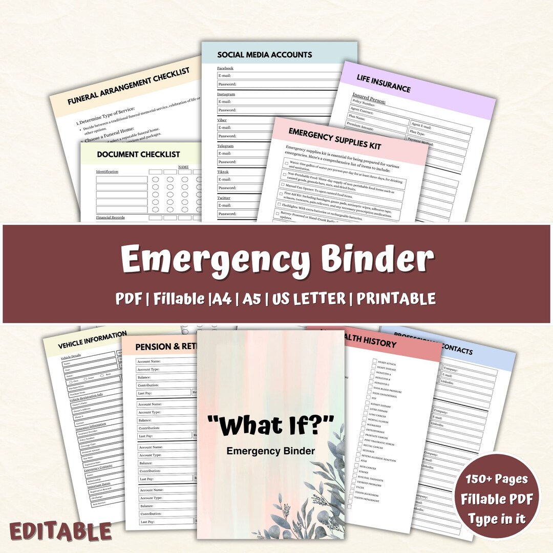 Emergency Binder Printable, Emergency Planner Binder, in Case of ...