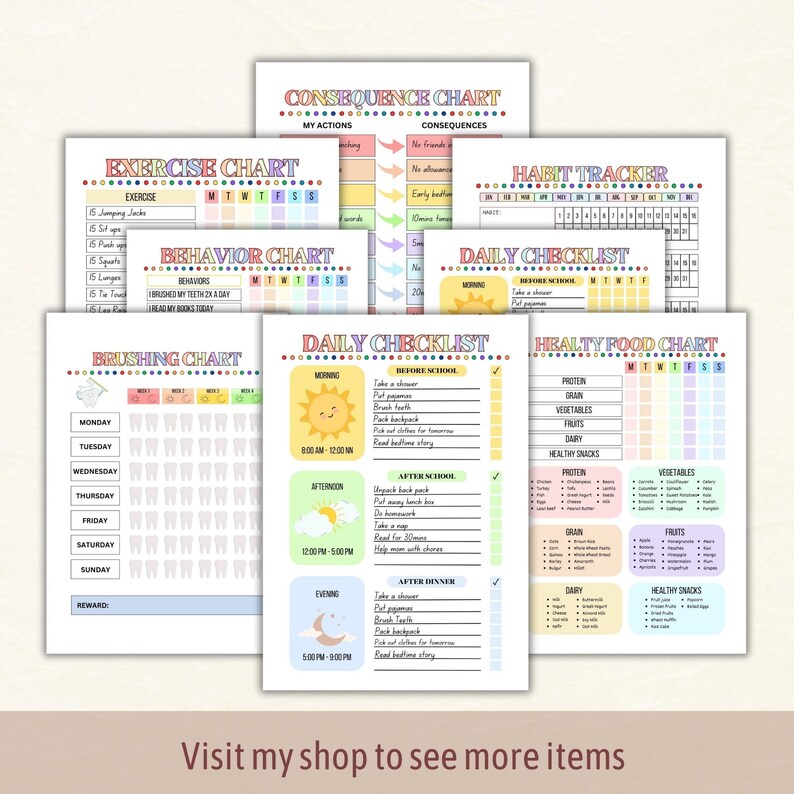 ADHD Reward Chart Kids Chore Chart, Rainbow Bucks (digital Download