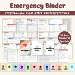 Emergency Binder Planner Fillable Printable PDF, Life Binder, What If Binder, Just In Case of Emergency Planner,Medical Binder Life Planner