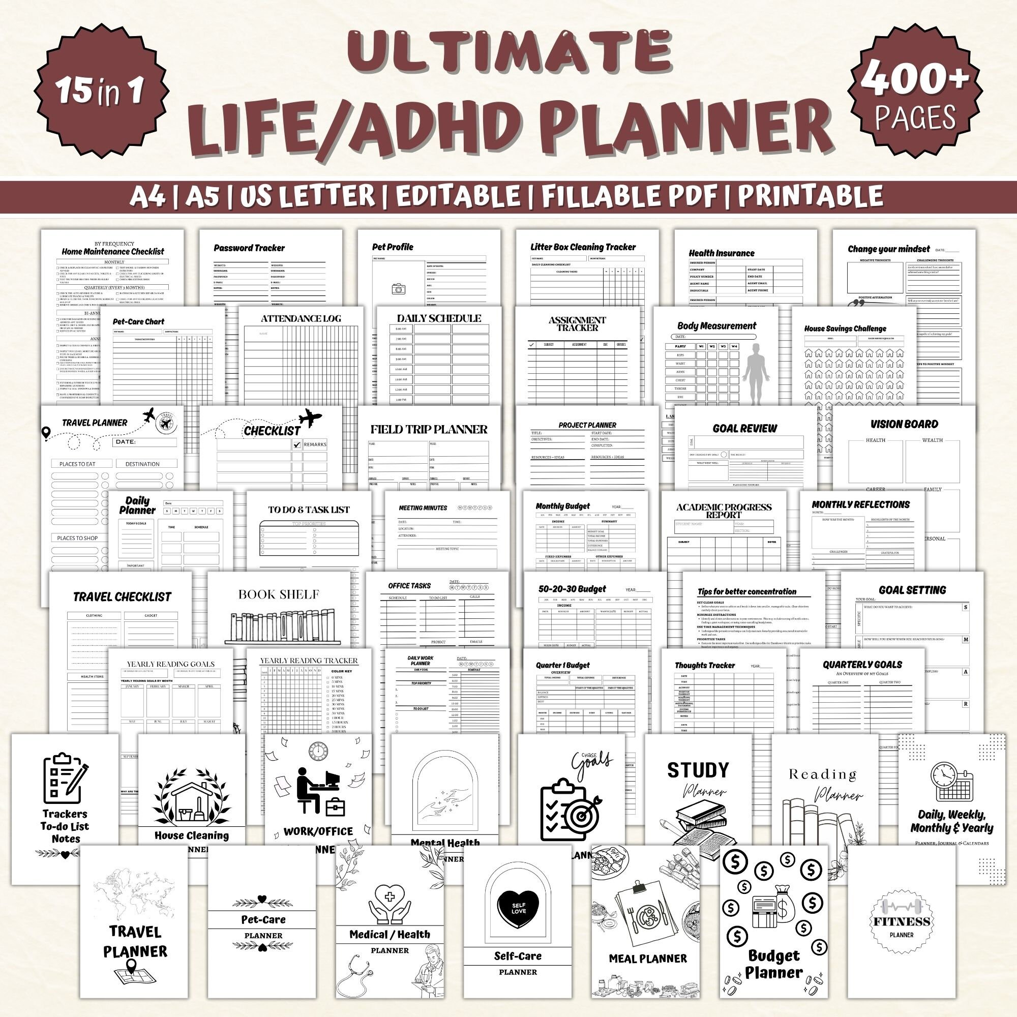 Mega Adhd Planner Bundle for Adults Printable A4,ultimate Life Planner ...