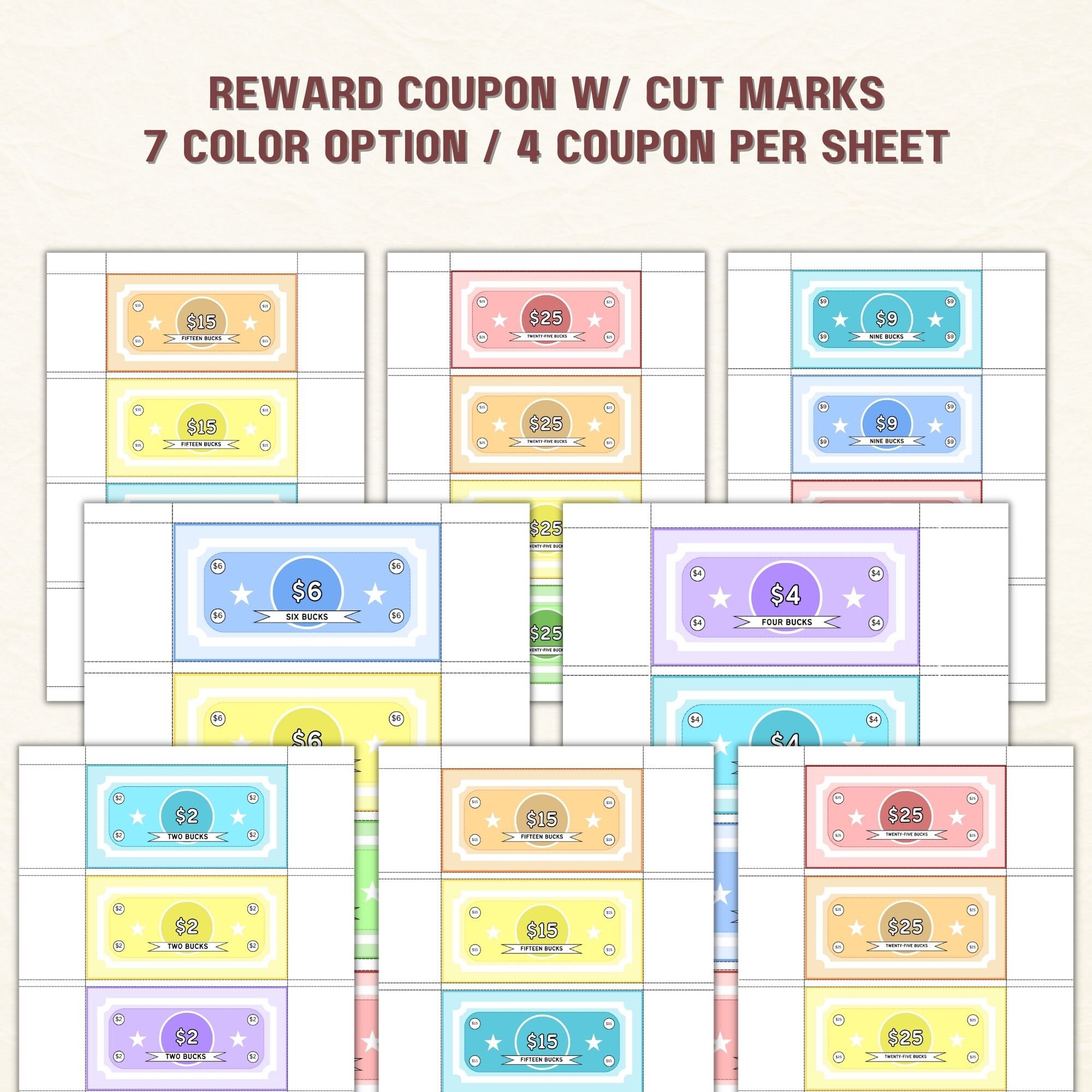 ADHD Reward Chart Kids Chore Chart, Rainbow Bucks (digital Download