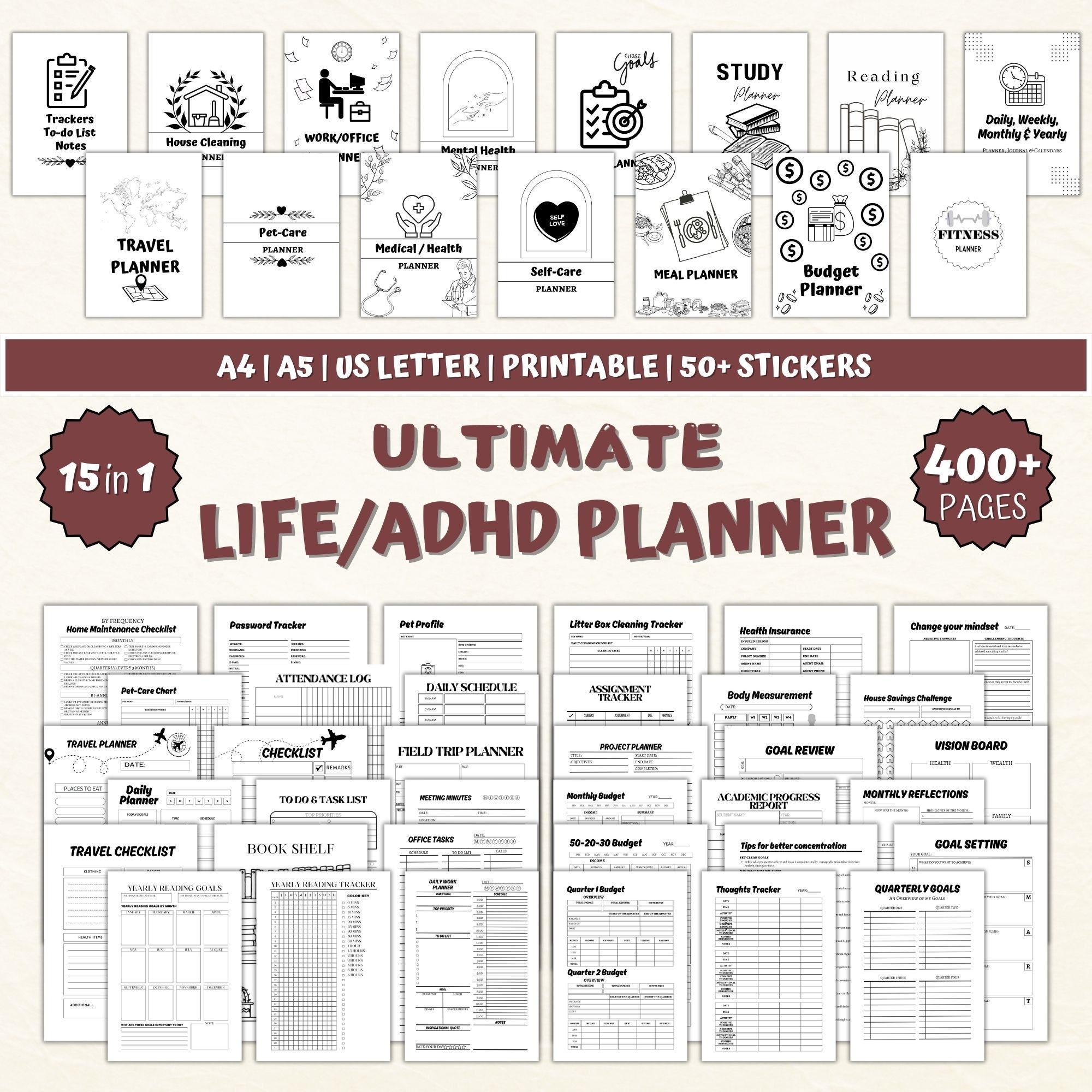 ADHD, ADHD Planner, ADHD Digital Planner, Mega Bundle, Ultimate Planner ...