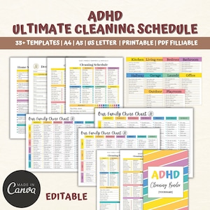 ADHD Cleaning Checklist Planner Bundle, Printable Chore Chart, Deep Cleaning Card, Home Cleaning Schedule, Decluttering, Family Organizer