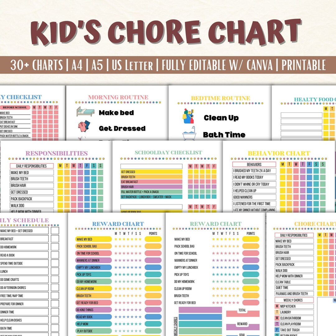 Chore Chart for Kids Printable Behavior Chart Allowance Chart Chore Chart for Kids Printable Behavior Chart Allowance Chart