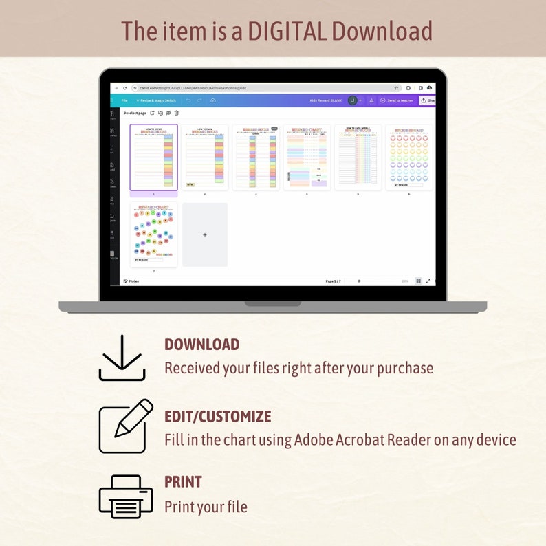 ADHD Reward Chart Kids Chore Chart, Rainbow Bucks (digital Download