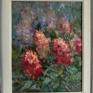 Pintura al óleo brillante al estilo del impresionismo "Flores silvestres", pintura al óleo vintage original, artista ucraniano soviético, enmarcada