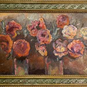 Bondar, brillante pintura soviética "Ramos de rosas brillantes", pintura al óleo original del artista ucraniano soviético, en un marco elegante, única en su tipo